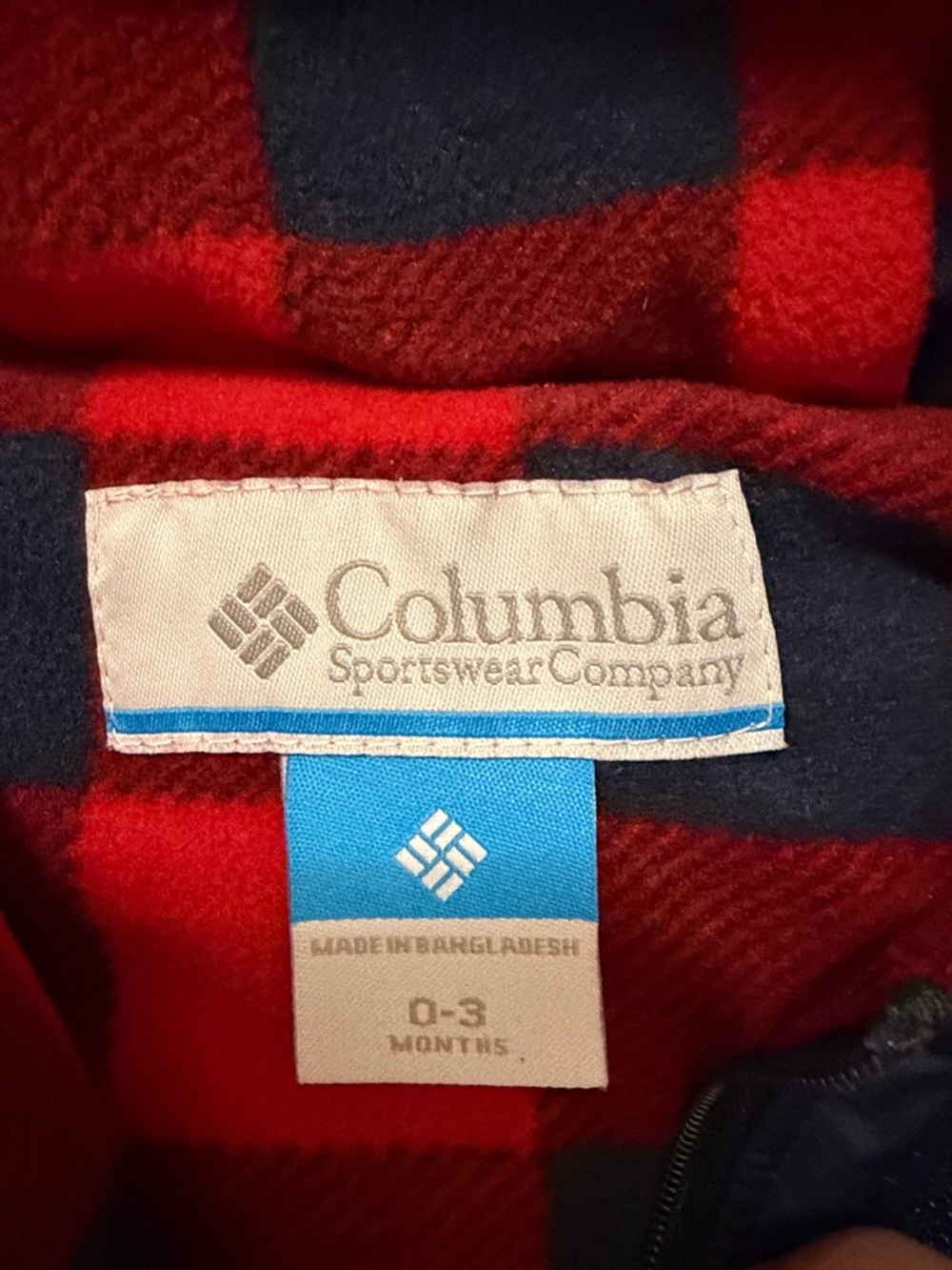 Columbia Navy Infant Hooded Bunting with Red Plaid Lining - Picture 2 of 3
